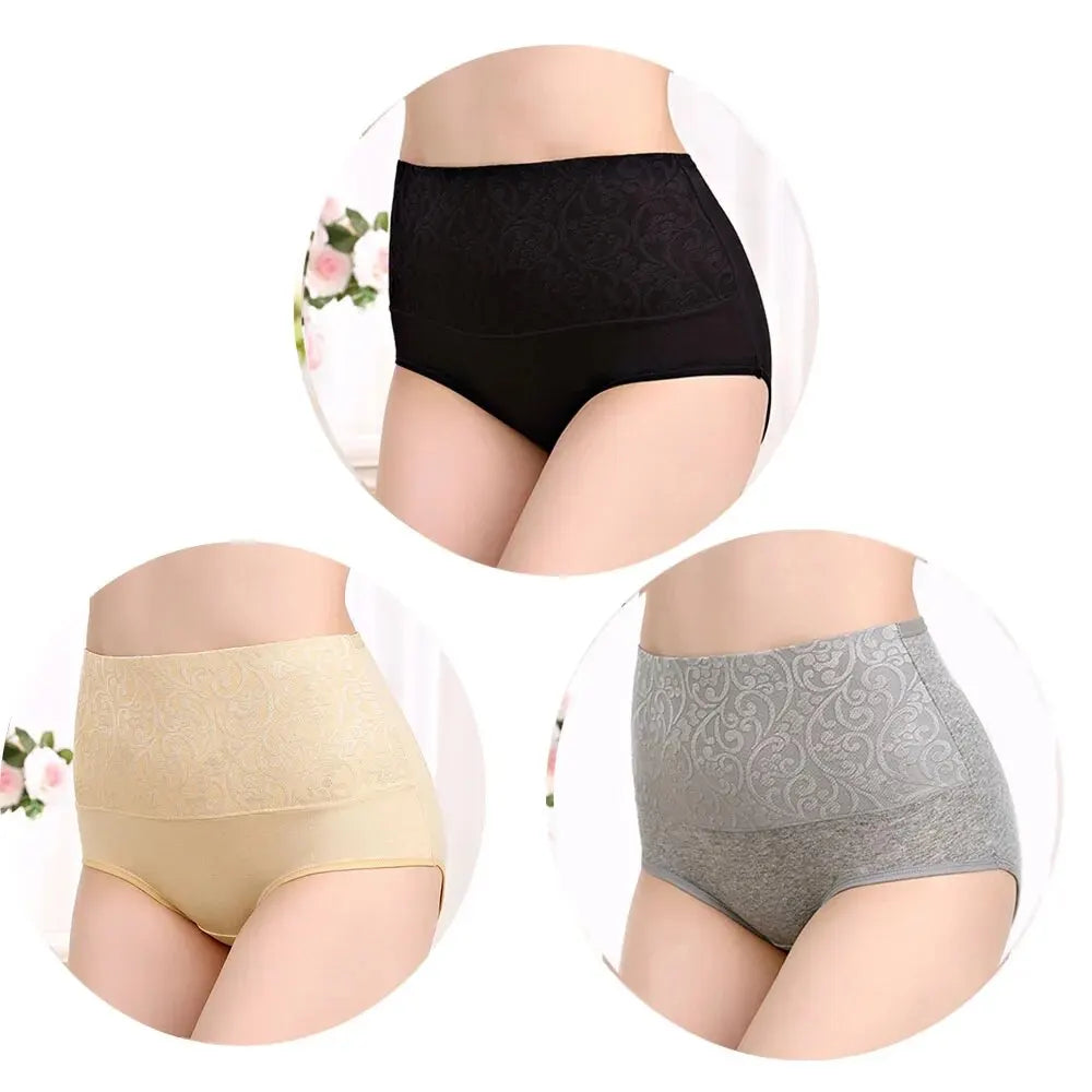 3Pcs Plus Size High-Waist Cotton Briefs – Breathable, Comfortable Women's Panties