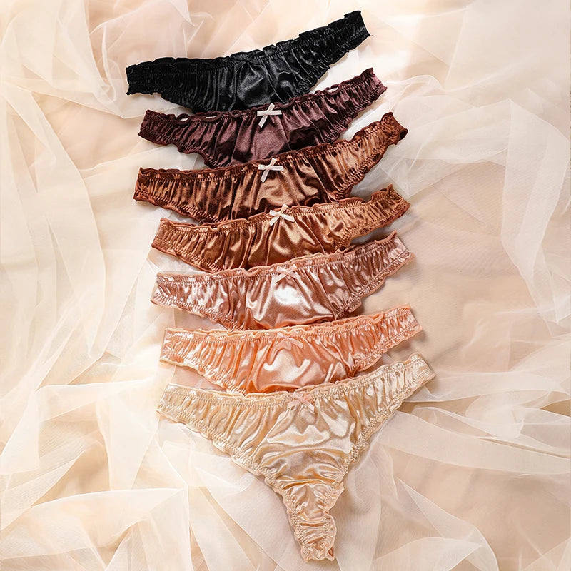 Ladies Frill Trim Satin Ice Silk Seamless No-Show Briefs