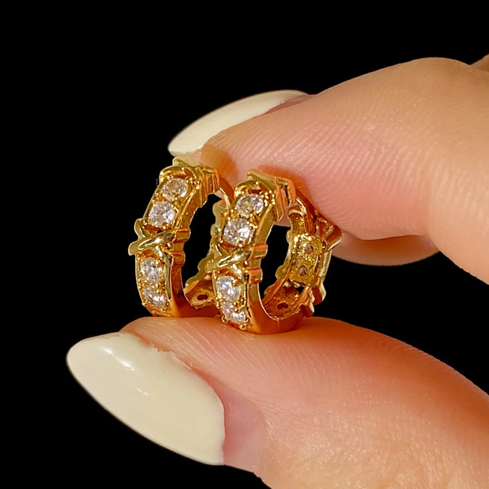 Korean Zircon Metal Hoop Earrings
