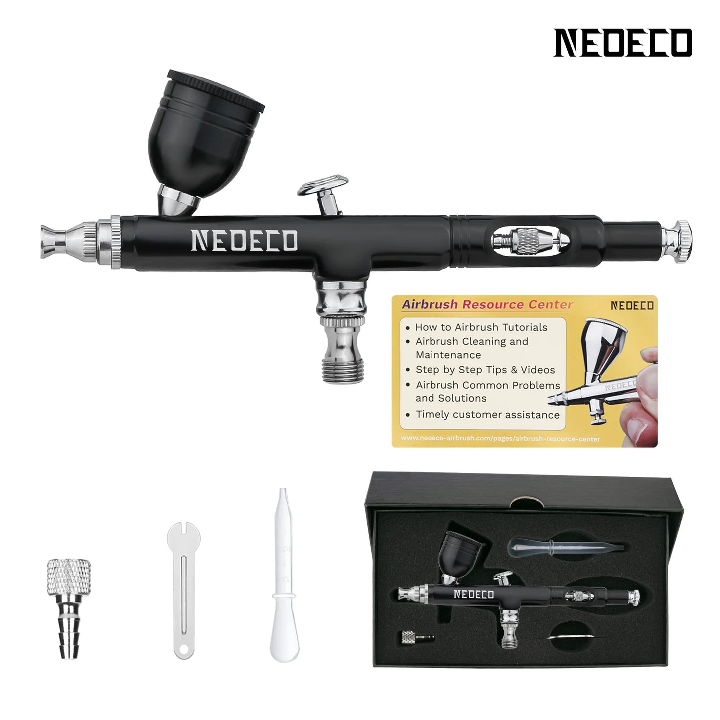 Neoeco Airbrush Kit – Dual-Action Gravity Gun with 3 Nozzle Sets for Makeup, Nail Art, and Painting