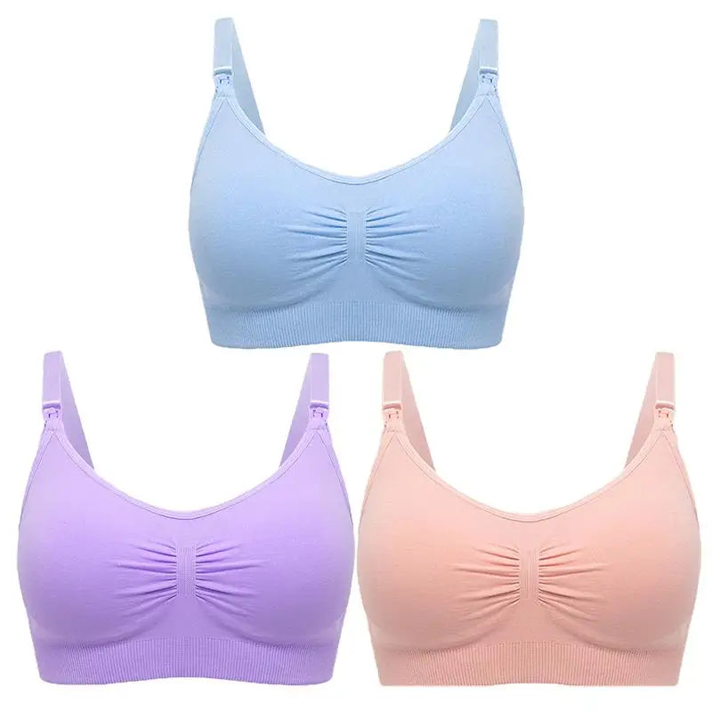 3pcs Maternity Nursing Bras – Seamless, Breathable, Cotton, Push-Up