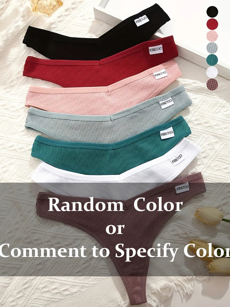 5Pcs Women’s Cotton Waffle G-String Panties, Soft Low-Rise T-Back Bikini