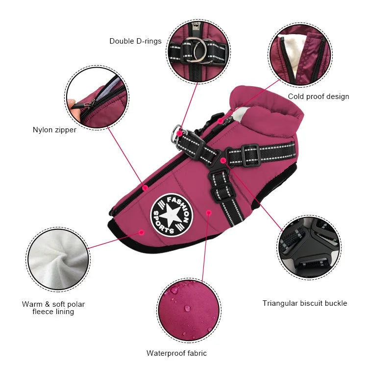 Winter Dog Jacket with Harness Ring – Warm & Waterproof! - Dailyy shoplio