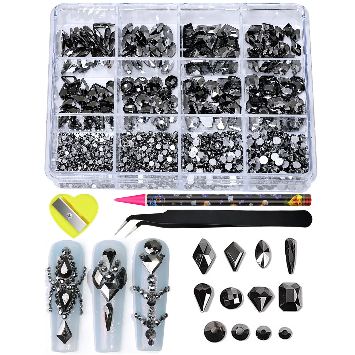12-Grids Mixed Shaped Glass Crystal Rhinestones – Luxe Nail Art Decoration Kit