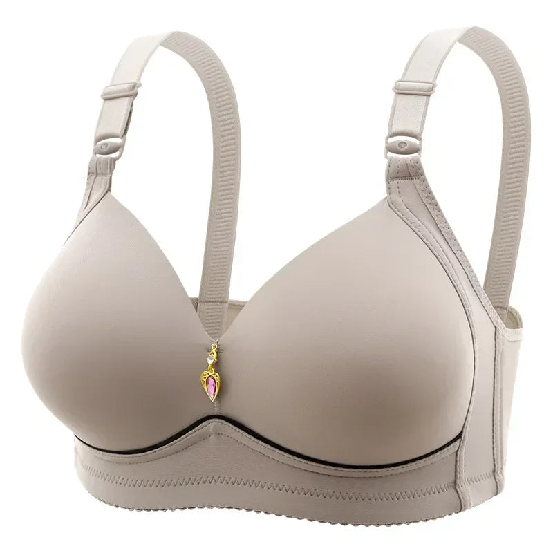 Mom brassiere, breathable, gathered, non-magnetic, thin cup, steel ring-free, glossy, for obese women.