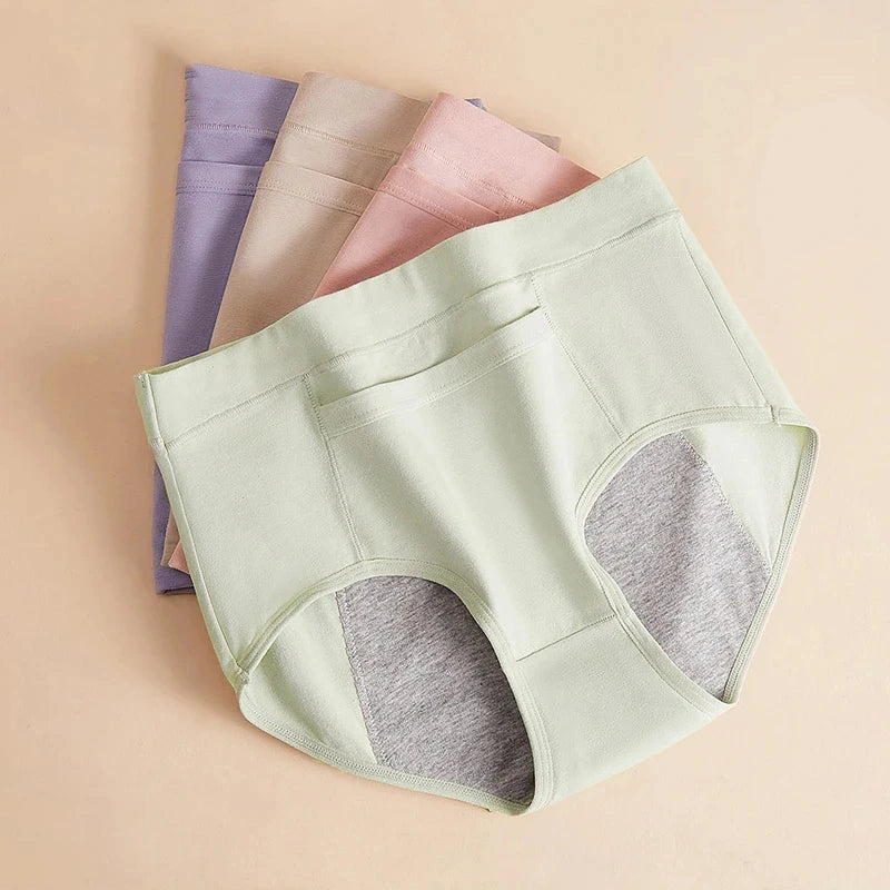 4Pcs Women's Leak-Proof Menstrual Panties – High-Waist Cotton Period Briefs