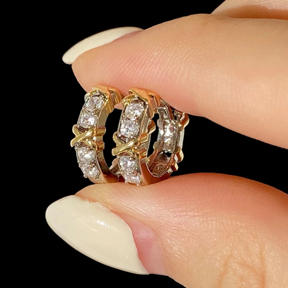 Korean Zircon Metal Hoop Earrings