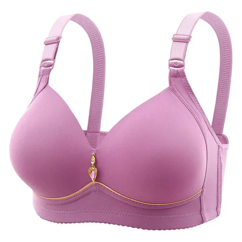 Mom brassiere, breathable, gathered, non-magnetic, thin cup, steel ring-free, glossy, for obese women.