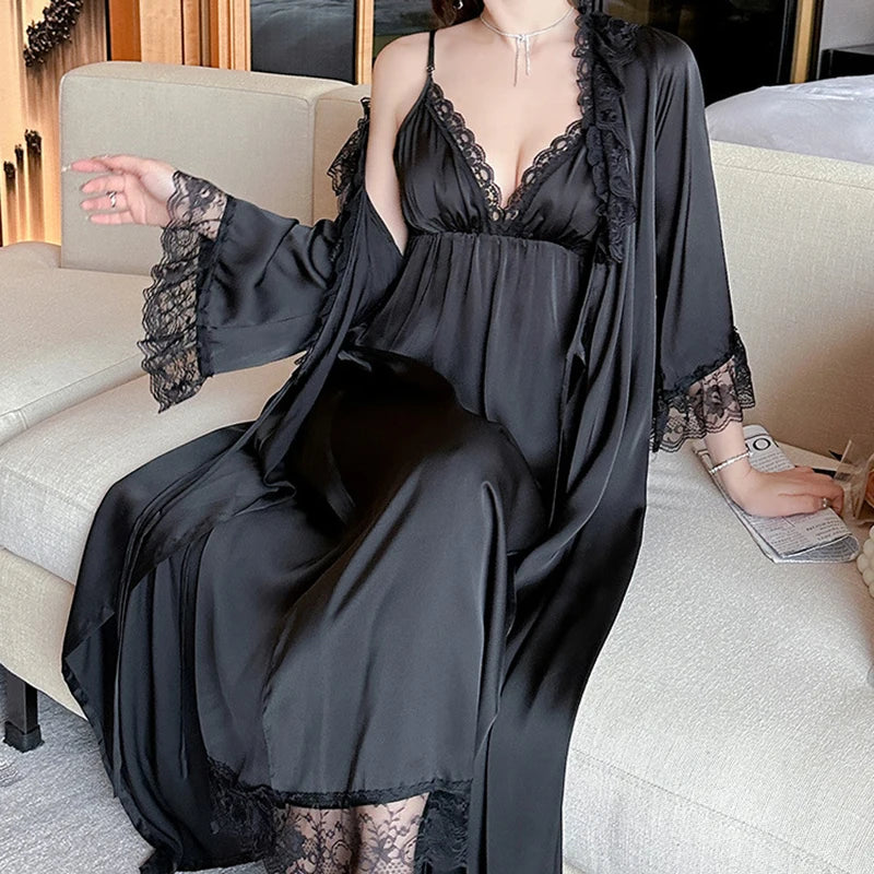 Sexy 2-Piece Satin Robe & Nighty Set – Elegant Kimono Style for Relaxing Nights!