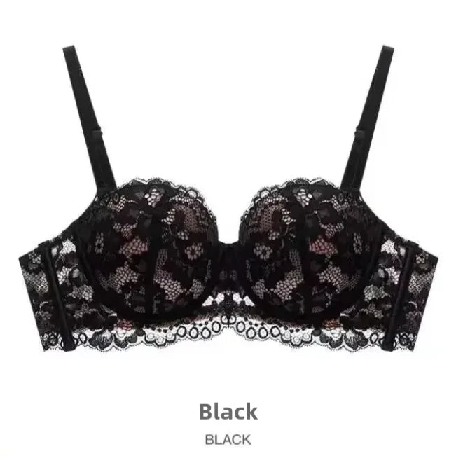 Half Cup Push-Up Lace Bra – Removable Straps, Sexy & Comfortable Lingerie in White and Black.