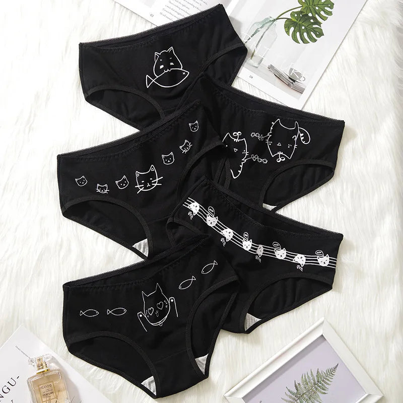 5Pcs Cotton Cartoon Panties – Cute, Cozy, M-XL, Sexy Briefs