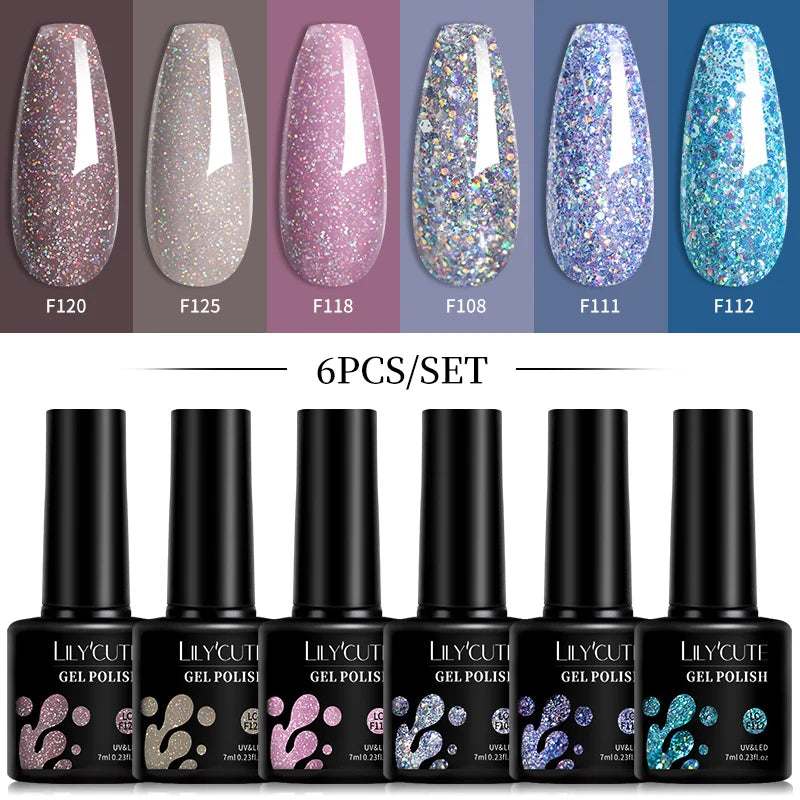 6pcs Bright Pink Gel Nail Polish Set – 7ml, UV/LED Soak Off