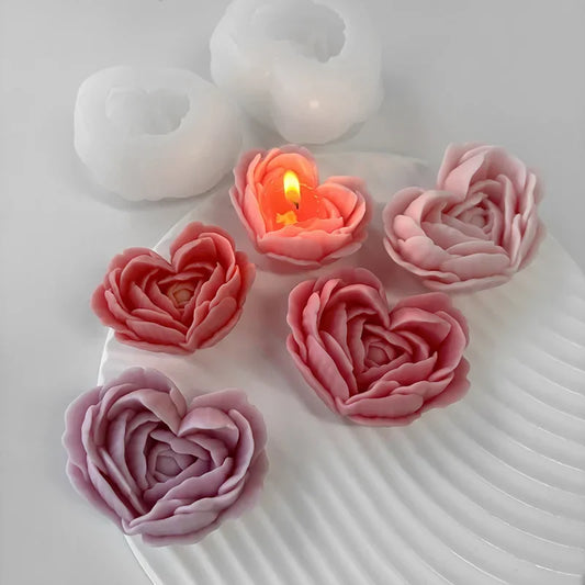 Love Flower Silicone Mold – Heart Shaped Rose for Candle, Soap, Resin, and Cake DIY