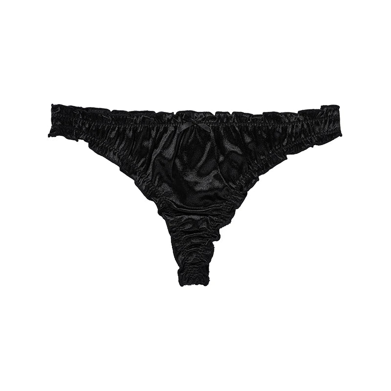 Ladies Frill Trim Satin Ice Silk Seamless No-Show Briefs