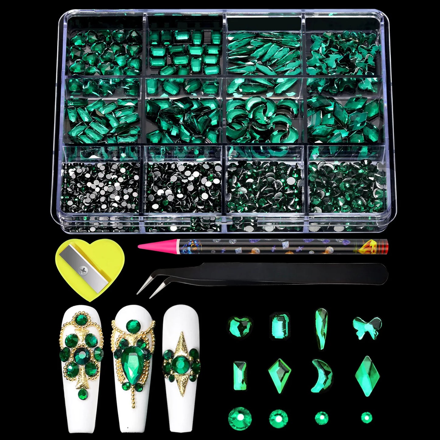 12-Grids Mixed Shaped Glass Crystal Rhinestones – Luxe Nail Art Decoration Kit