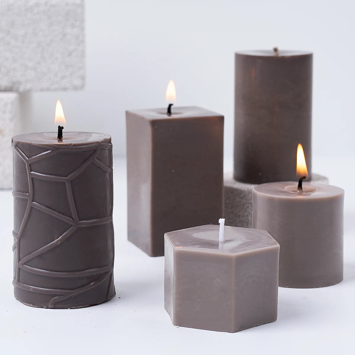 3D Geometric Silicone Candle & Soap Mold – Cylindrical, Square, Hexagonal DIY Designs