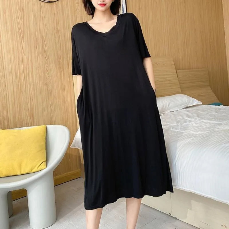 Plus Size 150KG V-Neck Summer Dress – Loose, Comfy with Pockets & Short Sleeves!