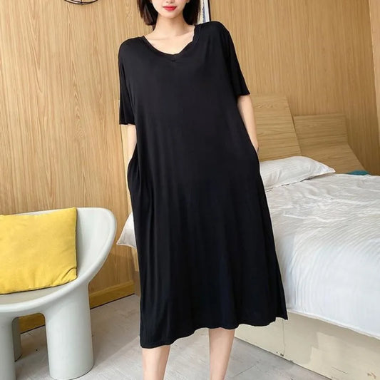 Plus Size 150KG V-Neck Summer Dress – Loose, Comfy with Pockets & Short Sleeves!