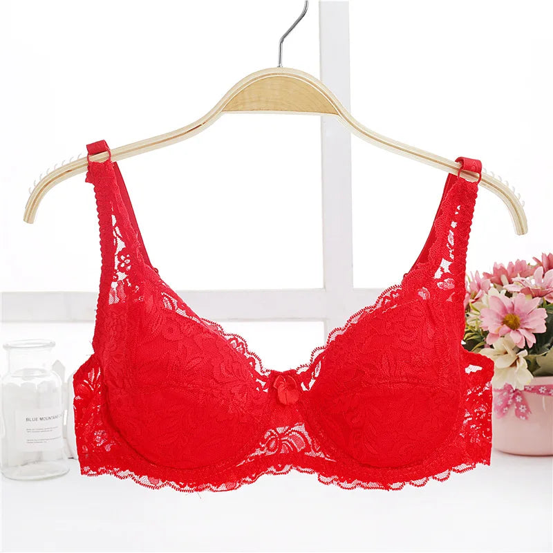 Big size lace floral embroidery push-up bra for women, adjustable, comfortable, sexy lingerie, and T-shirt bra.