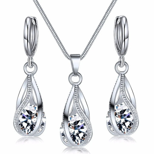 3-Piece Black Crystal Jewelry Set – Elegant Copper Alloy Necklace & Earrings.