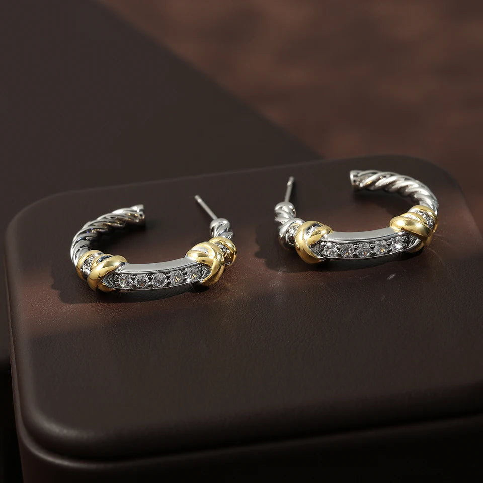 Korean Zircon Metal Hoop Earrings