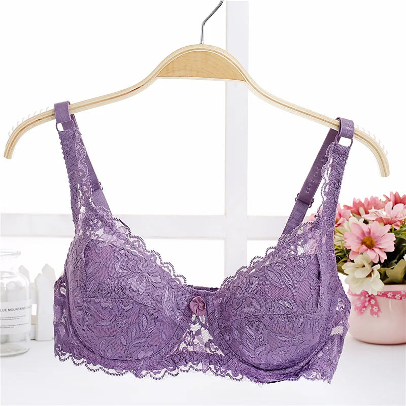 Big size lace floral embroidery push-up bra for women, adjustable, comfortable, sexy lingerie, and T-shirt bra.