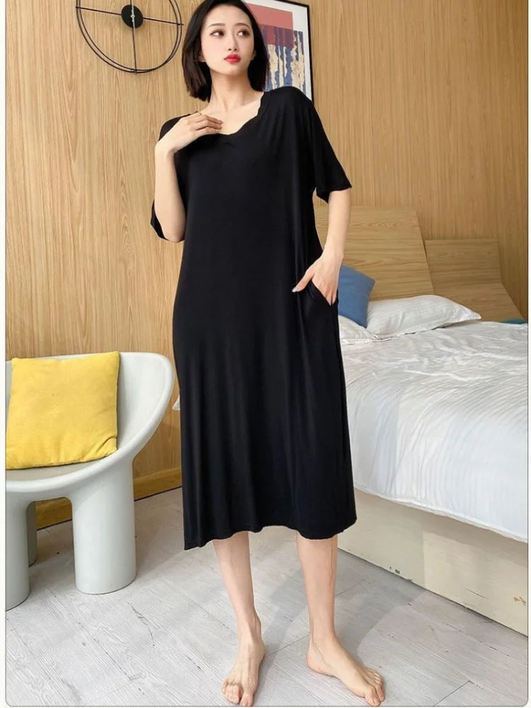 Plus Size 150KG V-Neck Summer Dress – Loose, Comfy with Pockets & Short Sleeves!
