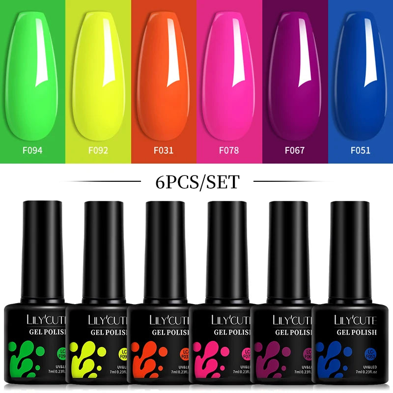 6pcs Bright Pink Gel Nail Polish Set – 7ml, UV/LED Soak Off