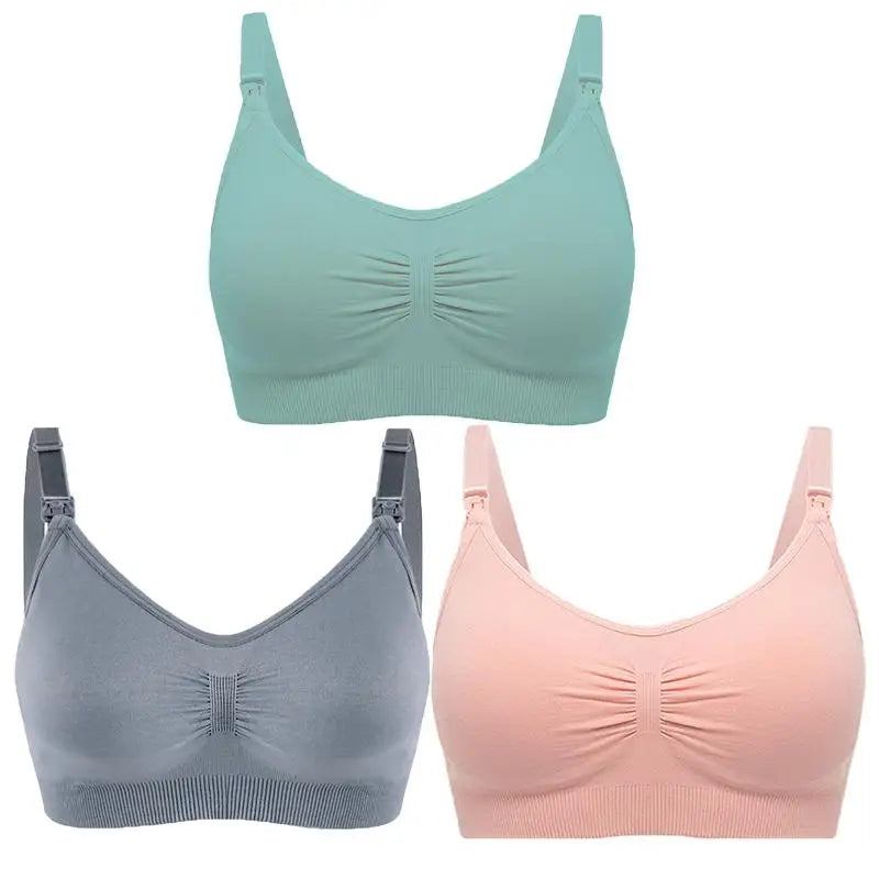 3pcs Maternity Nursing Bras – Seamless, Breathable, Cotton, Push-Up