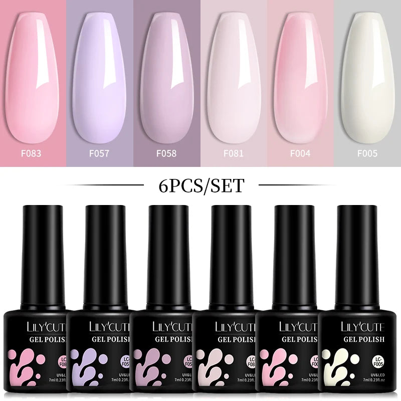 6pcs Bright Pink Gel Nail Polish Set – 7ml, UV/LED Soak Off