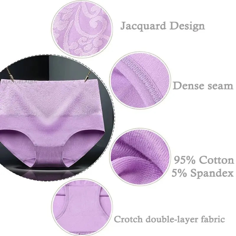 3Pcs Plus Size High-Waist Cotton Briefs – Breathable, Comfortable Women's Panties