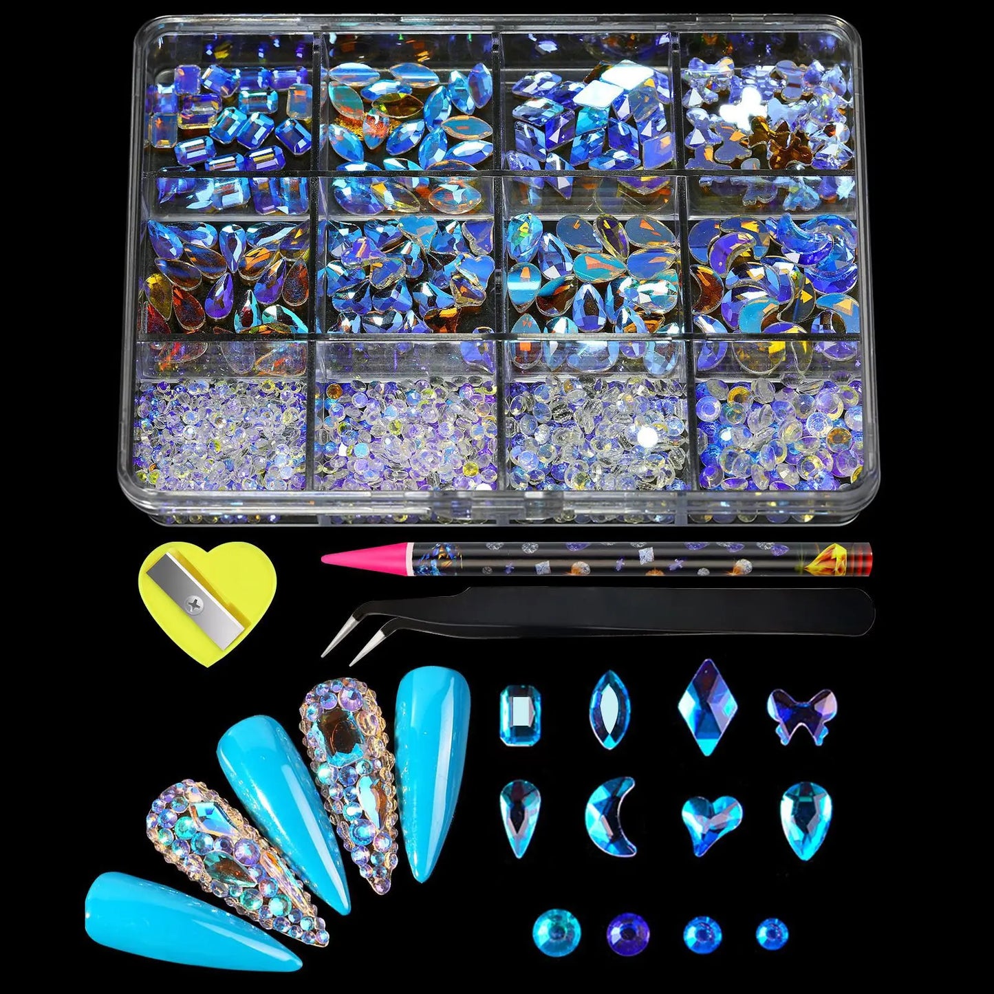 12-Grids Mixed Shaped Glass Crystal Rhinestones – Luxe Nail Art Decoration Kit