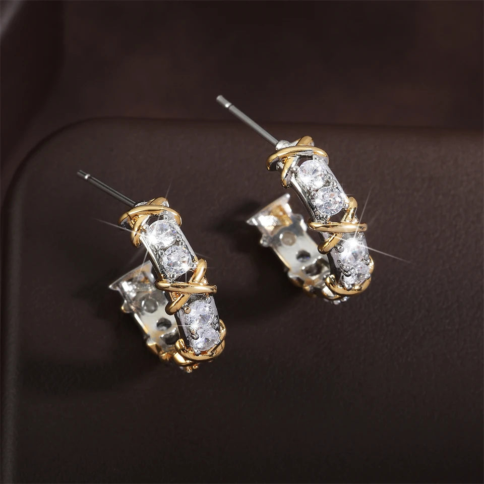 Korean Zircon Metal Hoop Earrings