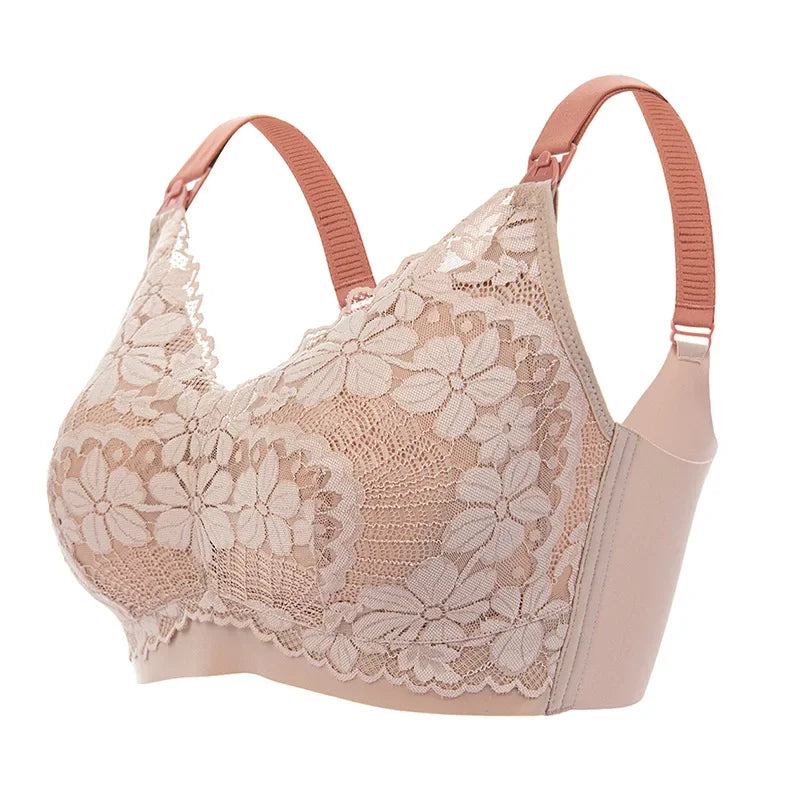 Plus Size Lace Trim Nursing Bra – Wire-Free, Soft & Comfortable for Maternity!