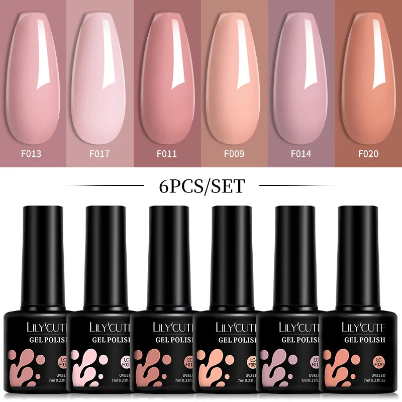 6pcs Bright Pink Gel Nail Polish Set – 7ml, UV/LED Soak Off