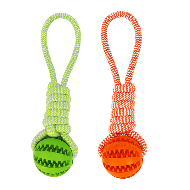 Interactive treat ball with hemp rope—durable, bite-resistant, and perfect for small dogs' chewing and dental care - Dailyy shoplio