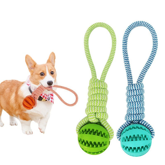 Interactive treat ball with hemp rope—durable, bite-resistant, and perfect for small dogs' chewing and dental care - Dailyy shoplio