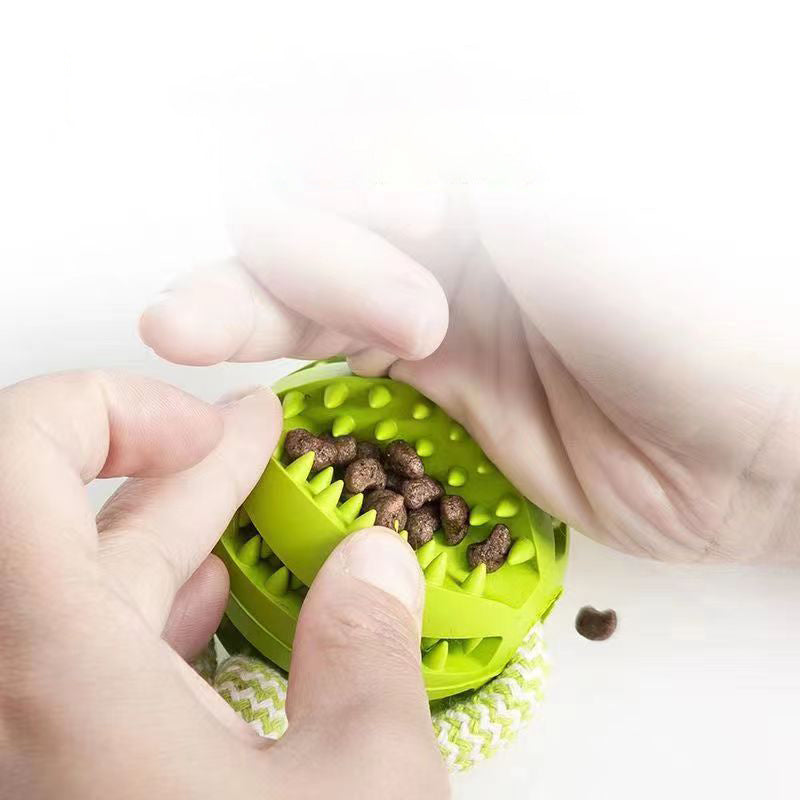 Interactive treat ball with hemp rope—durable, bite-resistant, and perfect for small dogs' chewing and dental care - Dailyy shoplio